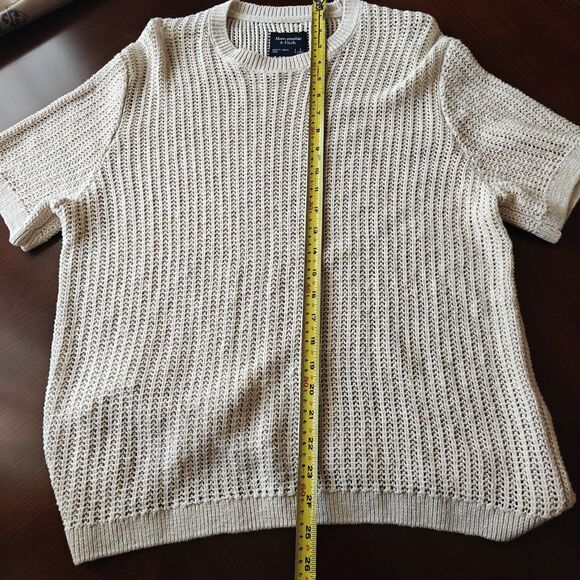 Size S - Abercrombie & Fitch Men's Stitched Sweater Tee, Cream New Without Tags - Picture 7 of 8